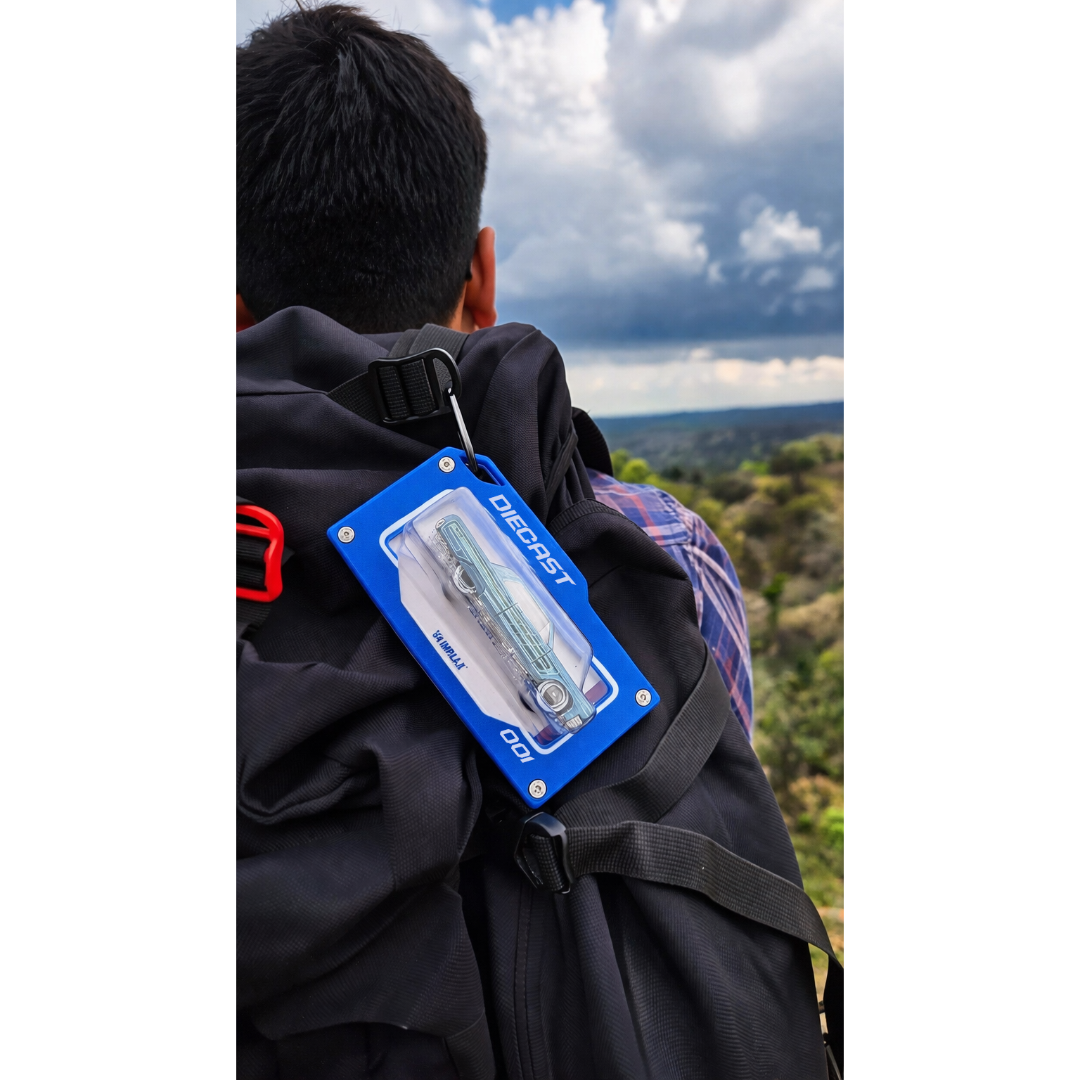 diecast blue bag tag in mountain