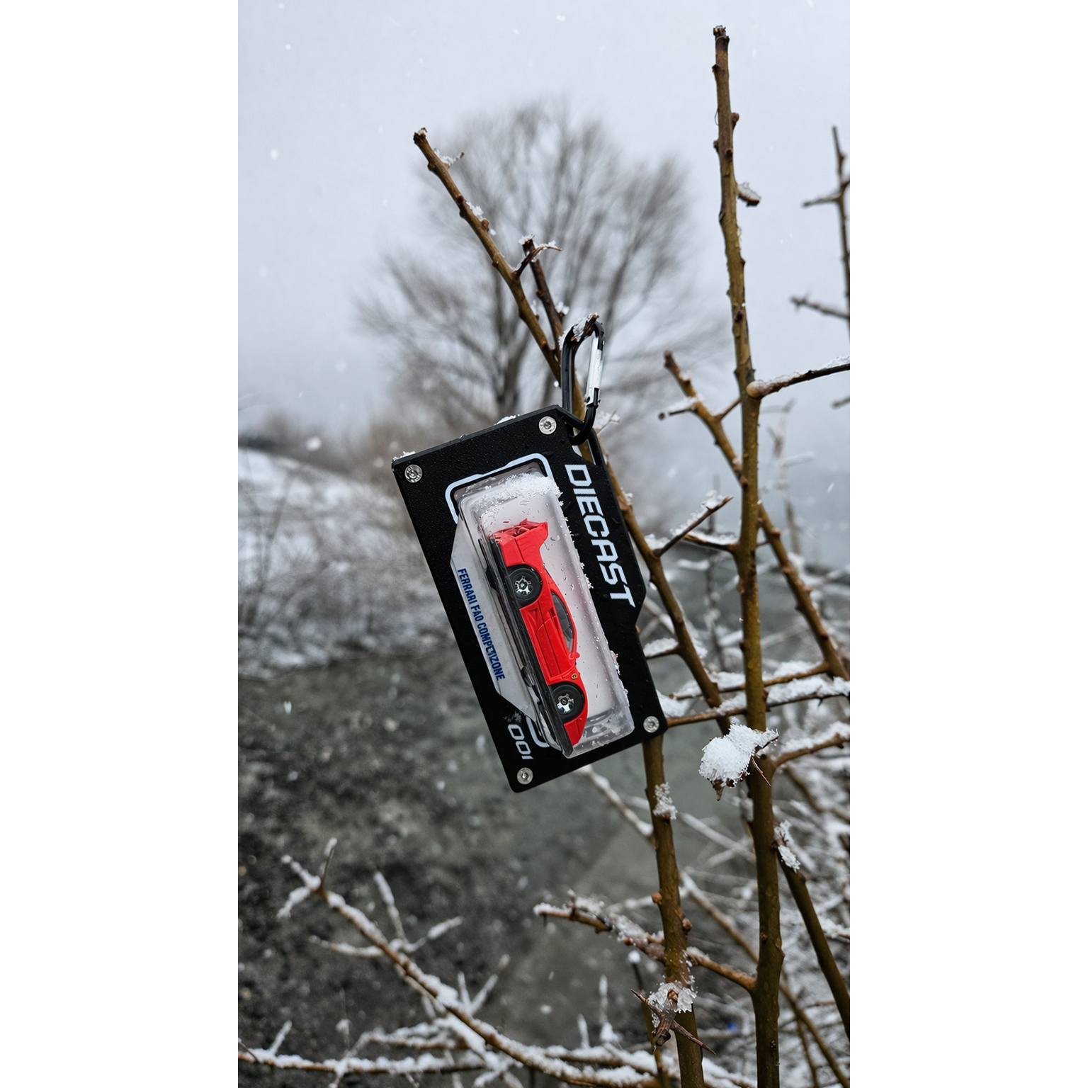 diecast black bag tag in snow 