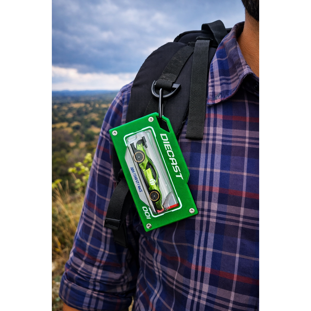 diecast green bag tag in mountain
