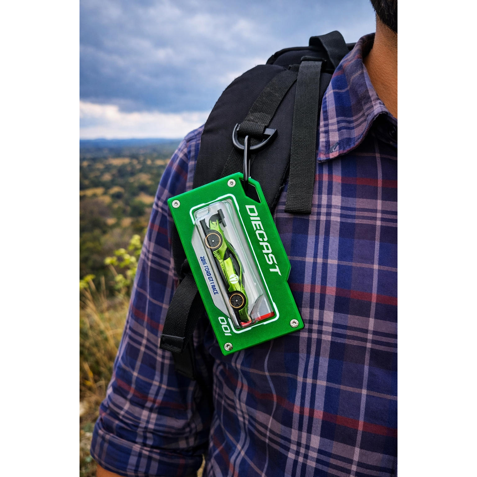 diecast green bag tag in mountain