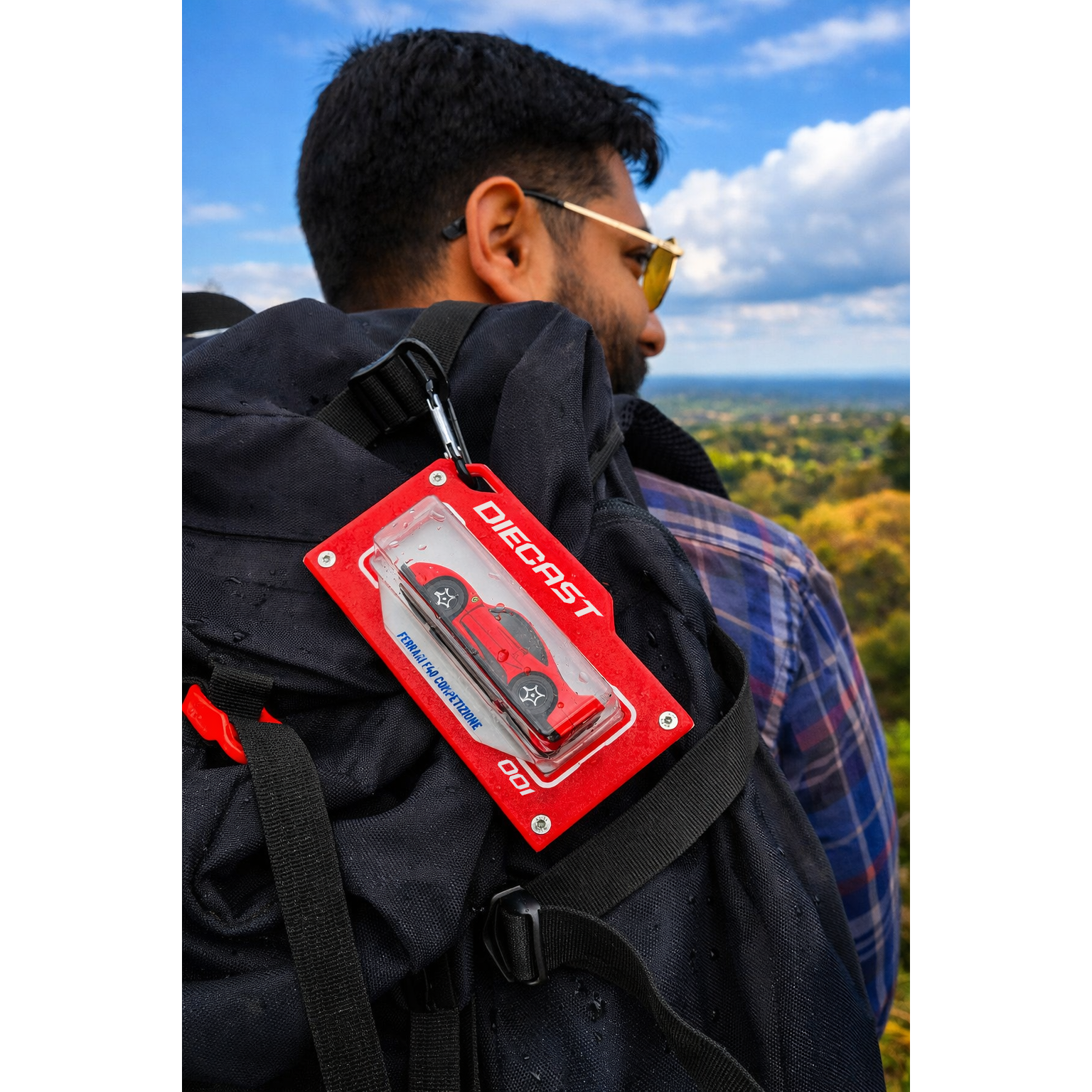 diecast red bag tag in mountain