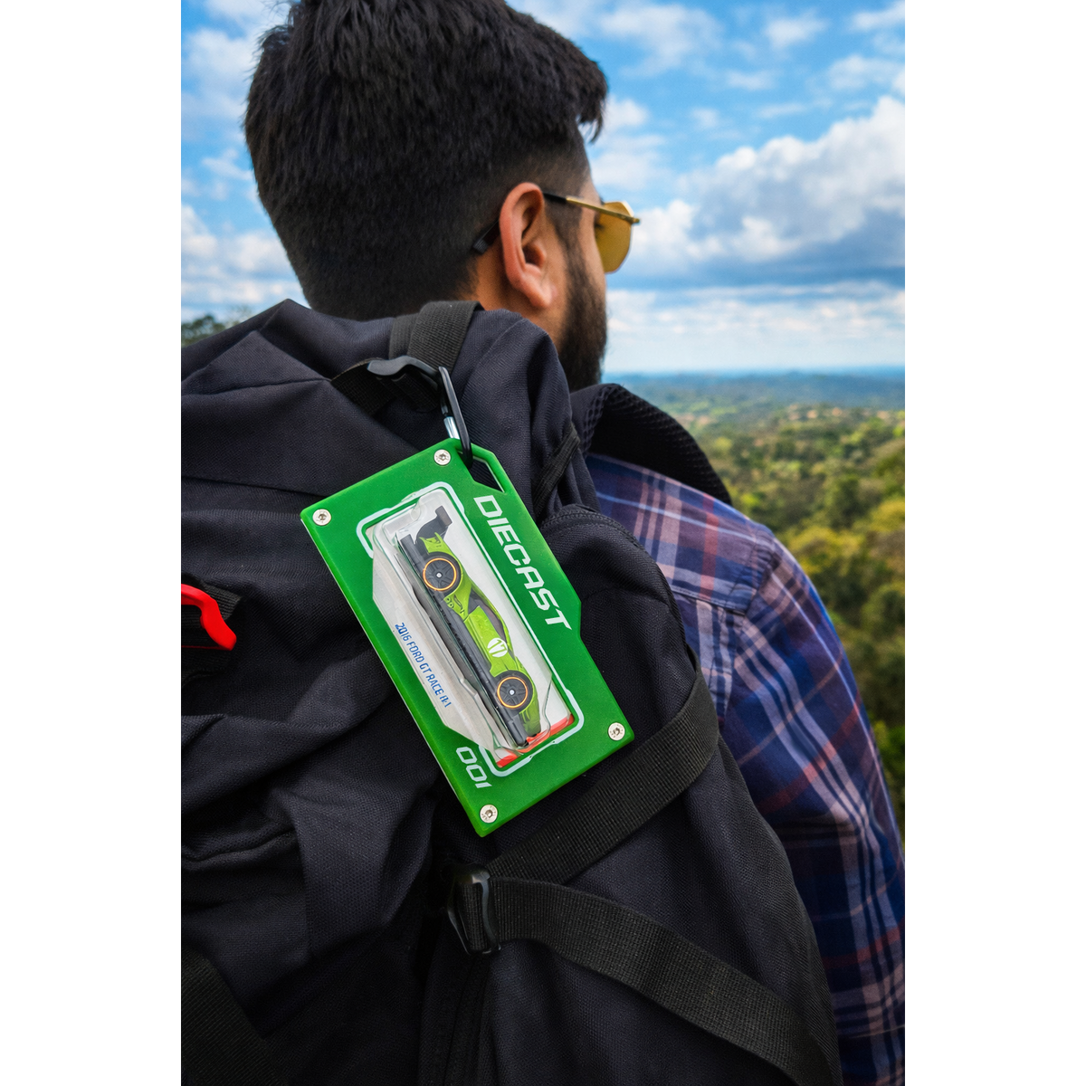 diecast green bag tag in mountain